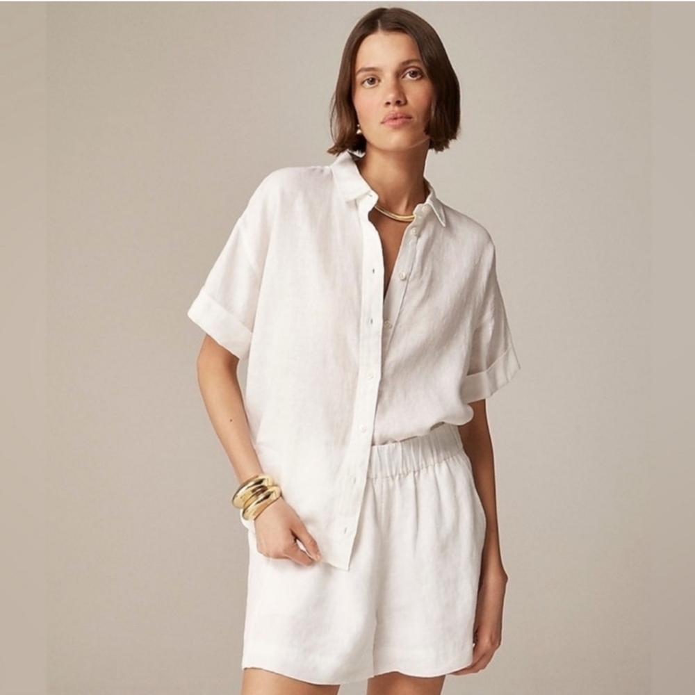 J. Crew Baird McNutt 100% Irish Linen White Button-Down Shirt for Women Sz XS